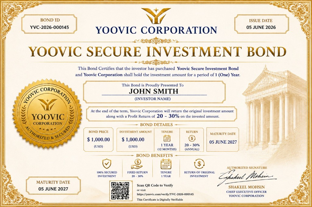 Yoovic Secure Investment Bond certificate